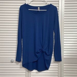 LuLaRoe Blue Asymmetrical Tie Front Long Sleeve Tunic Top Size Medium